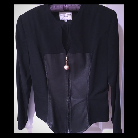 Black leather paneled blazer - Picture 1 of 5